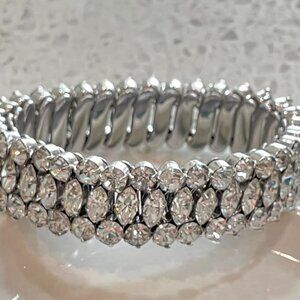 VINTAGE 1950's Expandable Marquise & Round Rhinestone Bracelet - VEUC